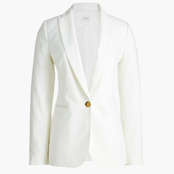J.Crew Linen-Blend One-Button Blazer WMNS 0 Petite White Lined Long Sleeve Notch - Picture 3 of 9
